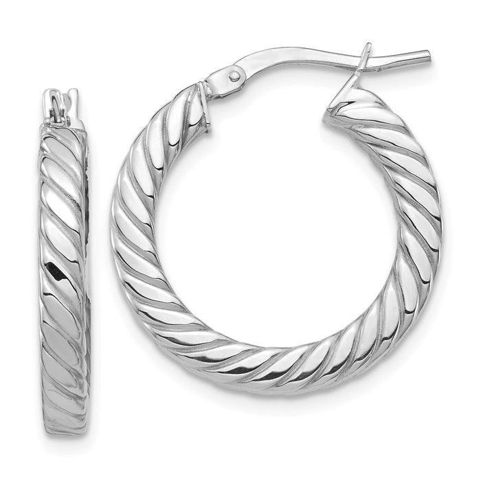 Million Charms 14k White Gold Polished Twisted 3mm Hoop Earrings, 22.87mm x 21.45mm