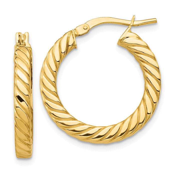 Million Charms 14k Yellow Gold Polished Twisted 3mm Hoop Earrings, 22.62mm x 21.22mm