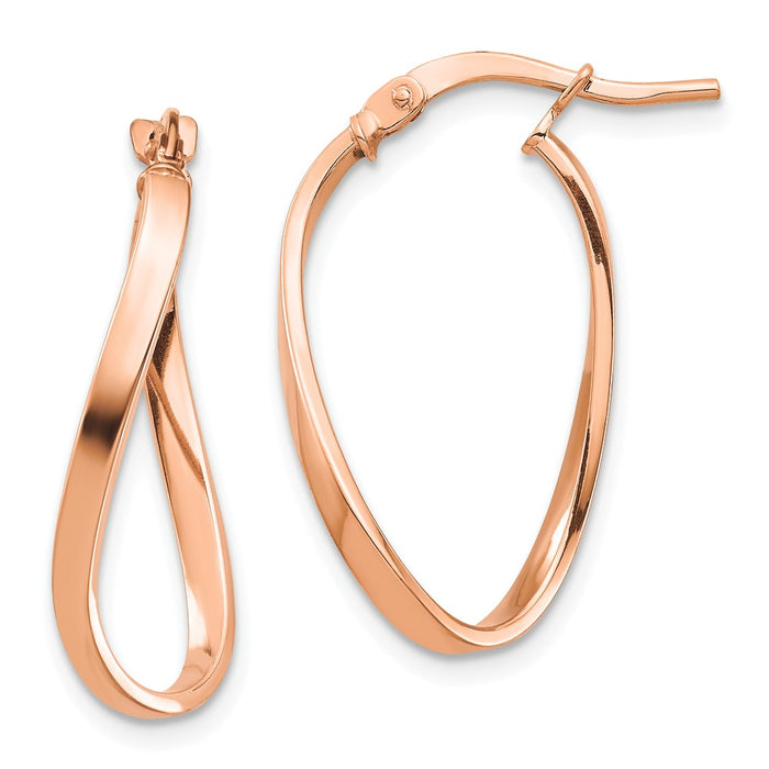 Million Charms 14k Rose Gold Polished 2mm Wavy Hoop Earrings, 23.57mm x 14.2mm