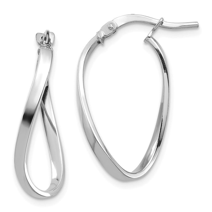 Million Charms 14k White Gold Polished 2mm Wavy Hoop Earrings, 23.2mm x 14.7mm