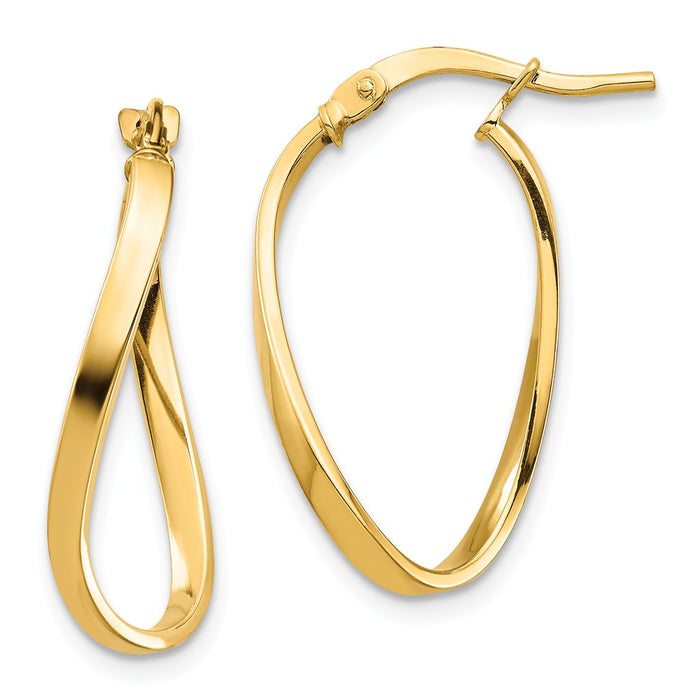 Million Charms 14k Yellow Gold Polished 2mm Wavy Hoop Earrings, 24.45mm x 13.5mm