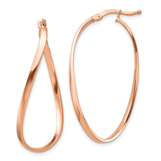 Million Charms 14k Rose Gold 2mm Wavy Hoop Earrings, 38.1mm x 21.58mm