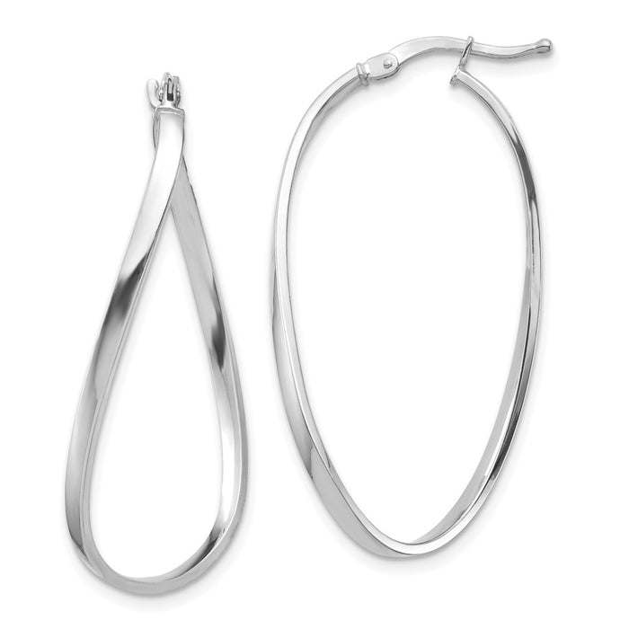 Million Charms 14k White Gold Polished 2mm Wavy Hoop Earrings, 39.17mm x 21.44mm