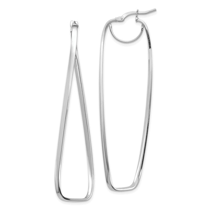 Million Charms 14k White Gold Polished 2mm Wavy Rectangle Hoop Earrings, 64.6mm x 16.6mm