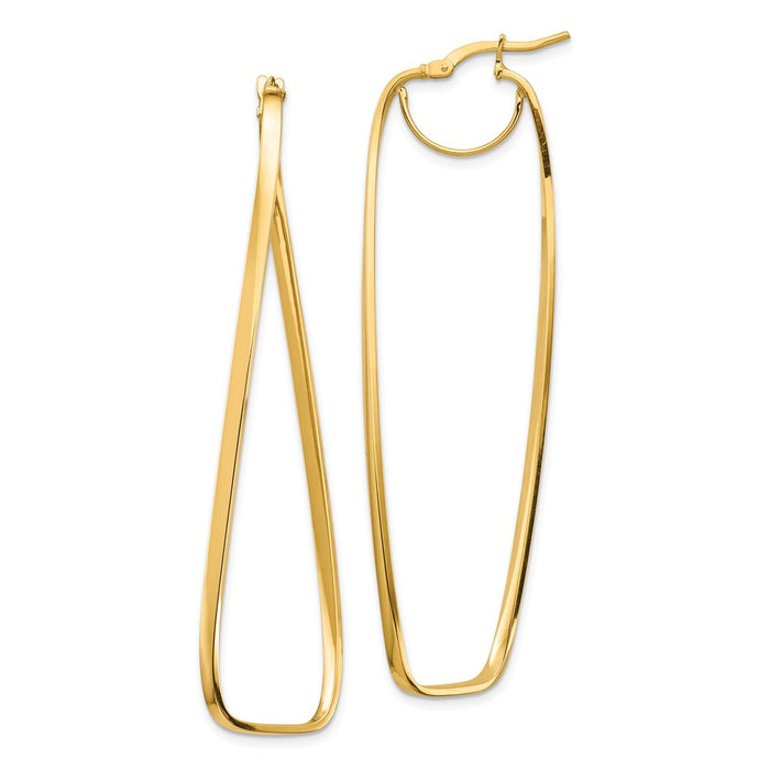 Million Charms 14k Yellow Gold Polished 2mm Wavy Rectangle Hoop Earrings, 63.93mm x 18.75mm