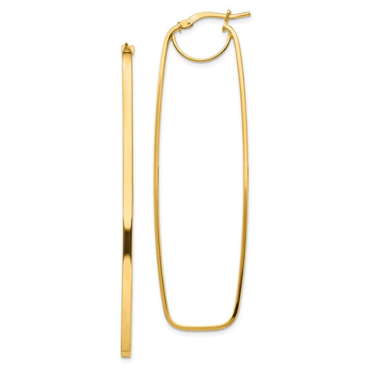 Million Charms 14k Yellow Gold Polished 2mm Rectangle Hoop Earrings, 64.96mm x 19mm