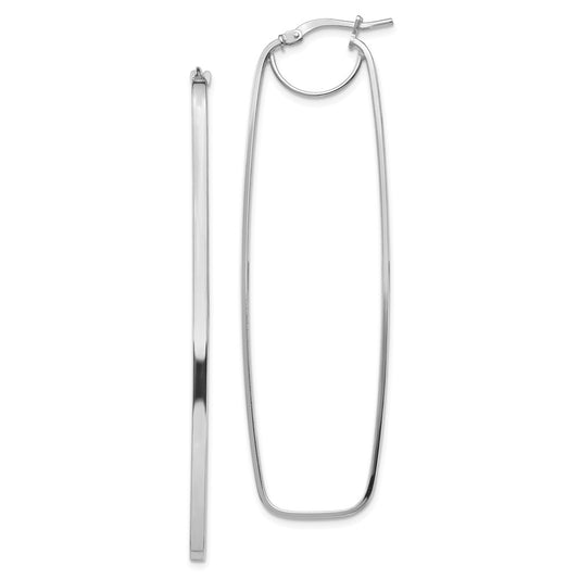 Million Charms 14k White Gold Polished 2mm Rectangle Hoop Earrings, 64.82mm x 19.33mm