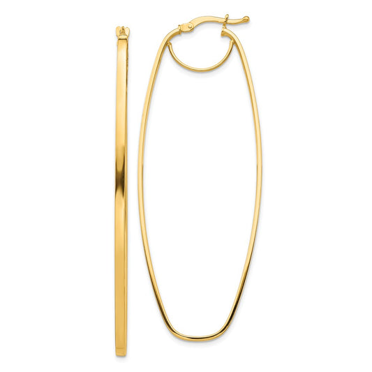 Million Charms 14k Yellow Gold Polished 3mm Oval Dangle Hoop Earrings, 65mm x 24.58mm
