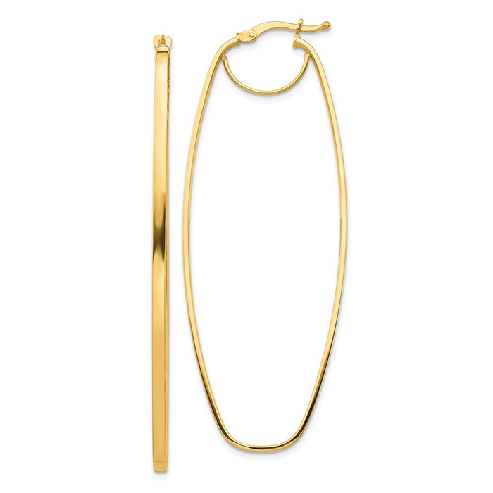 Million Charms 14k Yellow Gold Polished 3mm Oval Dangle Hoop Earrings, 65mm x 24.58mm