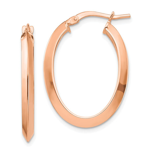 Million Charms 14k Rose Gold Polished 2.5mm Knife Edge Oval Hoop Earrings, 27.07mm x 18.89mm