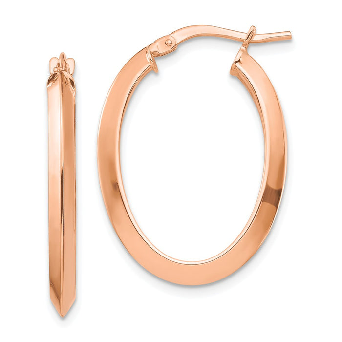 Million Charms 14k Rose Gold Polished 2.5mm Knife Edge Oval Hoop Earrings, 27.07mm x 18.89mm