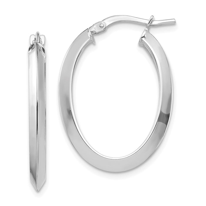 Million Charms 14k White Gold Polished 2.5mm Knife Edge Oval Hoop Earrings, 26.2mm x 18.29mm