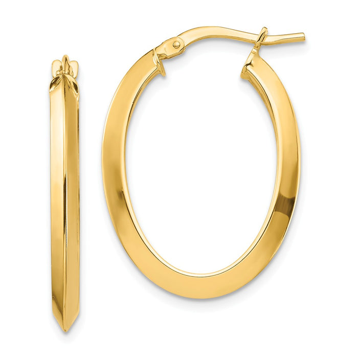 Million Charms 14k Yellow Gold Polished 2.5mm Knife Edge Oval Hoop Earrings, 27.13mm x 19.59mm