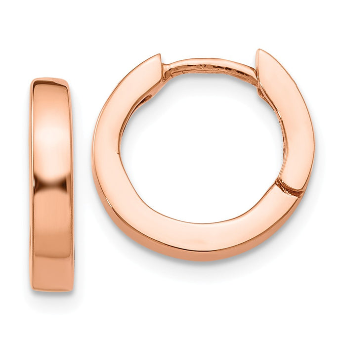 Million Charms 14k Rose Gold Round Hinged Hoop Earrings, 9mm x 2.5mm