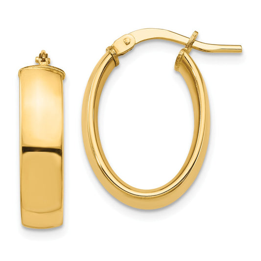 Million Charms 14k Yellow Gold High Polished 5mm Oval Hoop Earrings, 20.38mm x 13.93mm