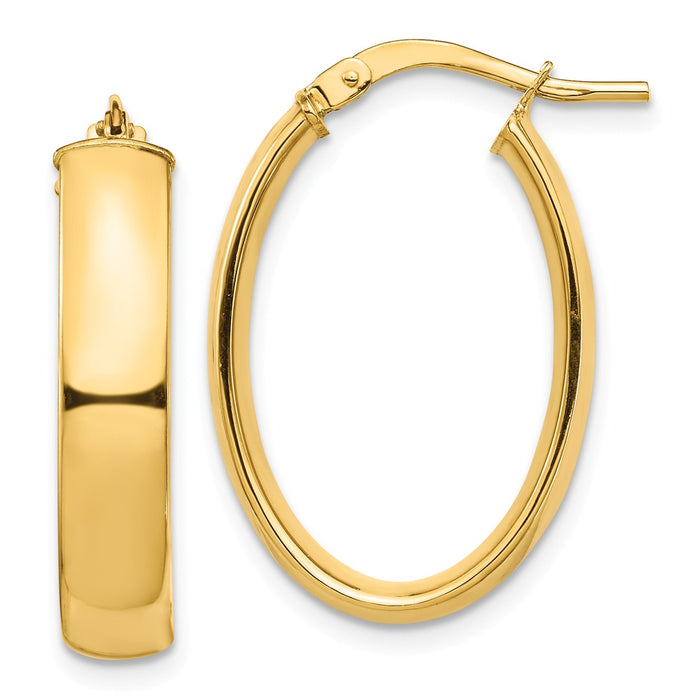 Million Charms 14k Yellow Gold High Polished 5mm Oval Hoop Earrings, 25.35mm x 16.77mm