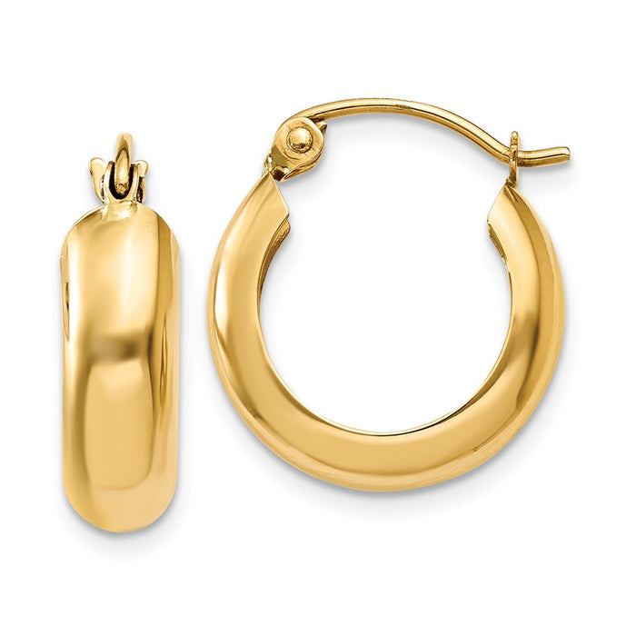 Million Charms 14k Yellow Gold Polished 4.75mm Round Hoop Earrings, 10mm x 4.75mm