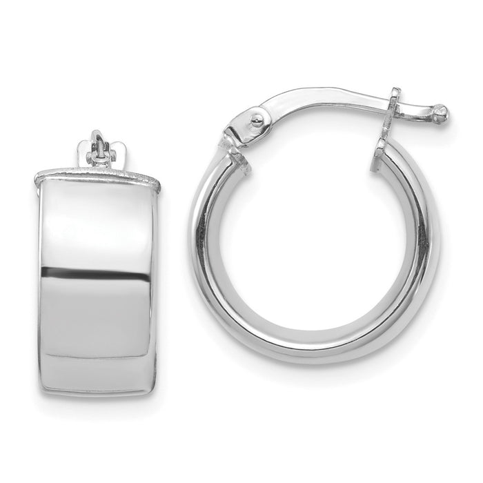 Million Charms 14k White Gold High Polished 7mm Hoop Earrings, 15.34mm x 14mm