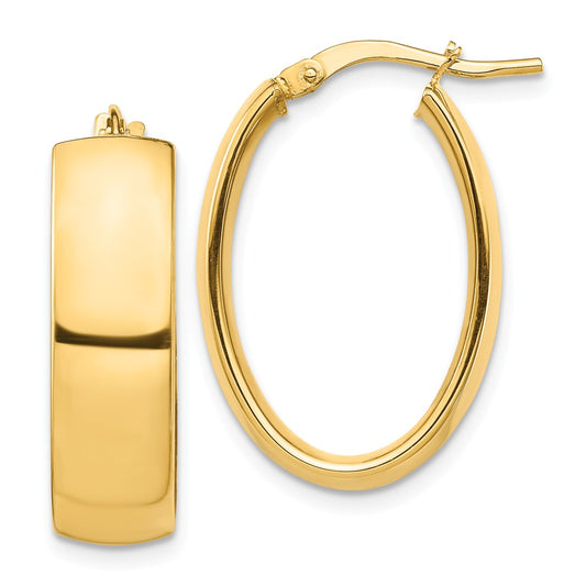 Million Charms 14k Yellow Gold High Polished 7mm Oval Hoop Earrings, 24.66mm x 17.14mm