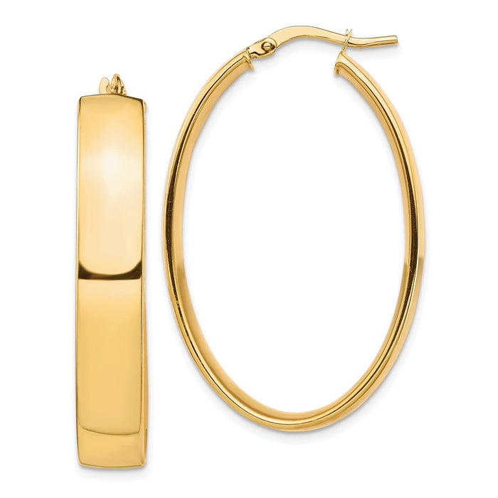 Million Charms 14k Yellow Gold High Polished 7mm Oval Hoop Earrings, 39mm x 24.6mm