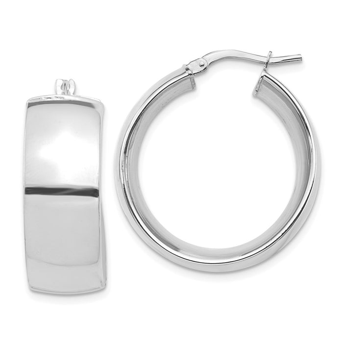 Million Charms 14k White Gold High Polished Small 10mm Hoop Earrings, 27.88mm x 25.65mm