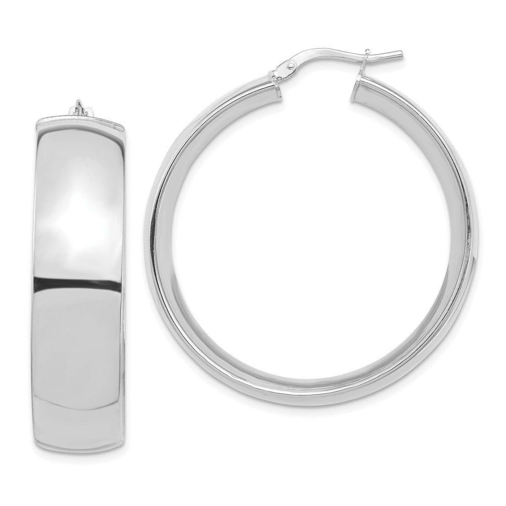 Million Charms 14k White Gold High Polished Large 10mm Hoop Earrings, 38.08mm x 36.9mm