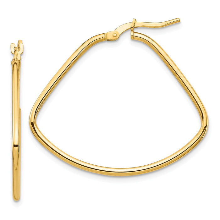 Million Charms 14k Yellow Gold Polished Fancy Triangle Hoop Earrings, 27.6mm x 33.63mm