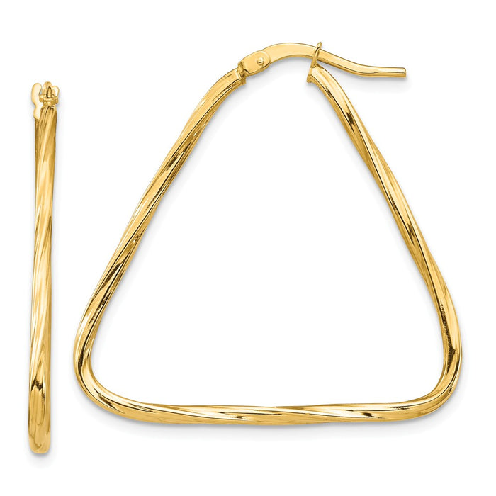Million Charms 14k Yellow Gold Polished 1.5mm Twisted Triangle Hoop Earrings, 43.37mm