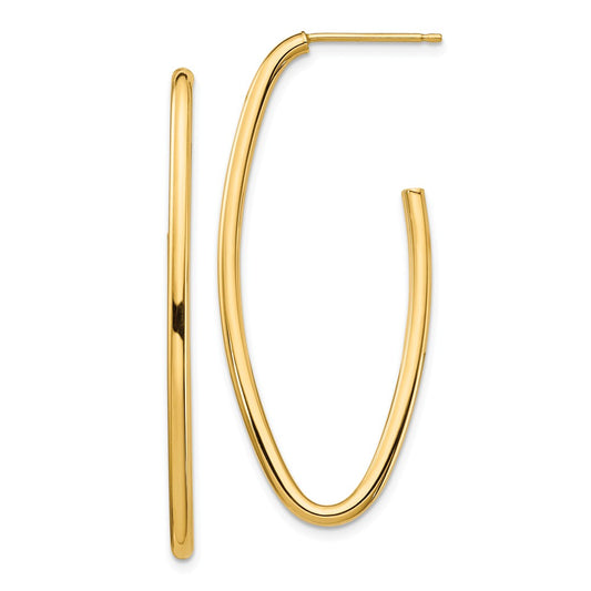 Million Charms 14k Yellow Gold Polished Pointed Oval Post Dangle Earrings, 43.61mm x 18.7mm