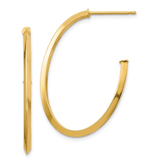 Million Charms 14k Yellow Gold Polished Knife Edge Oval Post Dangle Earrings, 33.66mm x 23.06mm