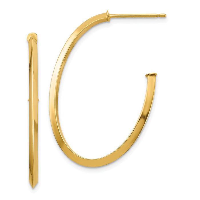 Million Charms 14k Yellow Gold Polished Knife Edge Oval Post Dangle Earrings, 33.66mm x 23.06mm