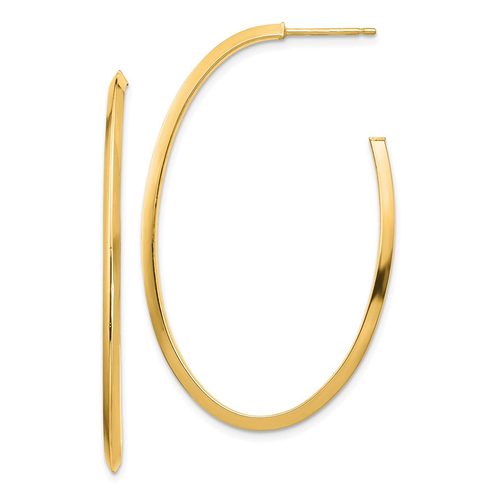 Million Charms 14k Yellow Gold Polished Knife Edge Oval 2mm Post Dangle Earrings, 43.9mm x 27.52mm
