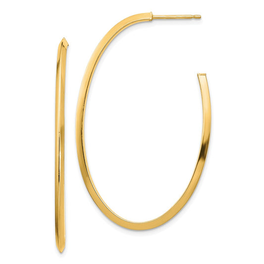 Million Charms 14k Yellow Gold Polished Knife Edge Oval 2mm Post Dangle Earrings, 43.9mm x 27.52mm
