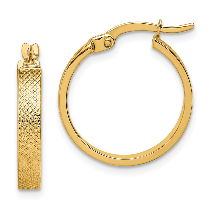 Million Charms 14k Yellow Gold Textured Hoop Earrings, 3mm