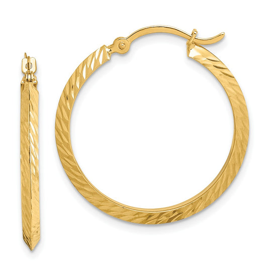 Million Charms 14k Yellow Gold Polished Diamond-Cut Hoop Earrings, 26.5mm x 25.25mm
