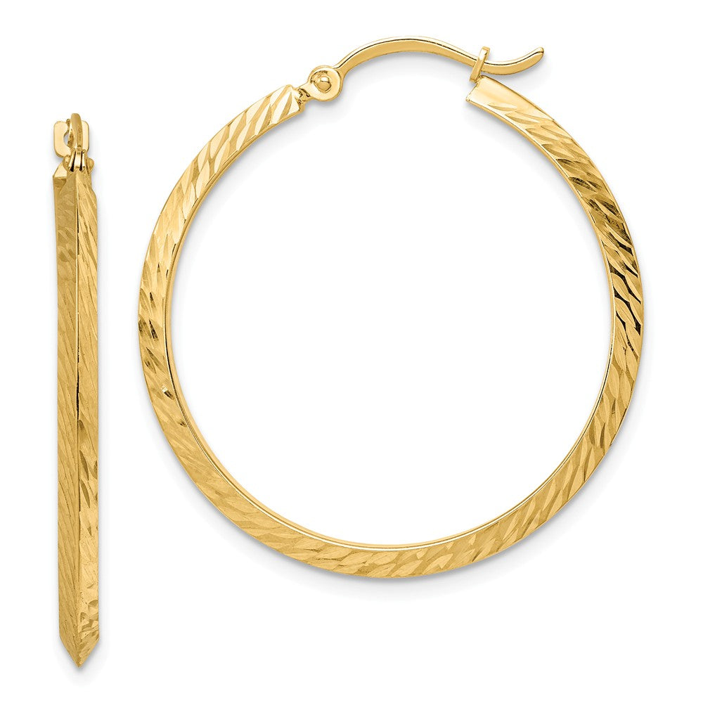 Million Charms 14k Yellow Gold Polished Diamond-Cut Hoop Earrings, 33mm x 31.75mm