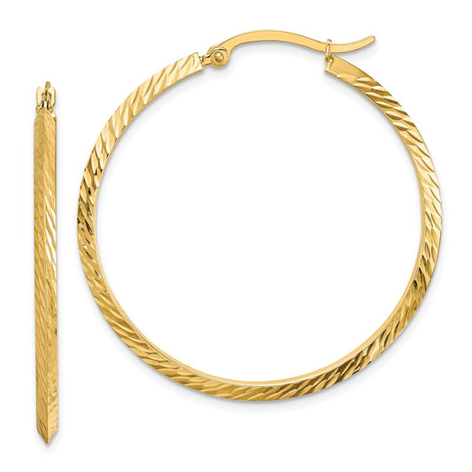 Million Charms 14k Yellow Gold Polished Diamond-Cut Hoop Earrings, 39.25mm x 38mm
