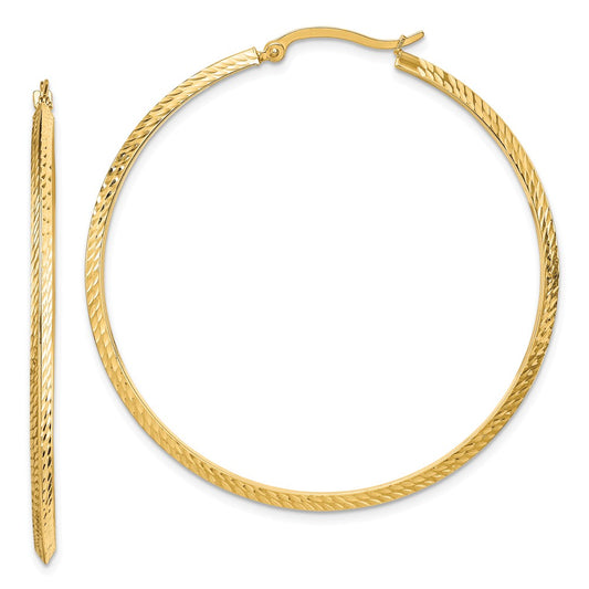 Million Charms 14k Yellow Gold Polished Diamond-Cut Hoop Earrings, 52mm x 50mm