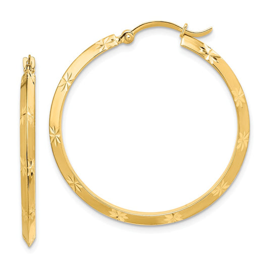 Million Charms 14k Yellow Gold Polished Diamond-Cut Hoop Earrings, 33.75mm x 32.75mm