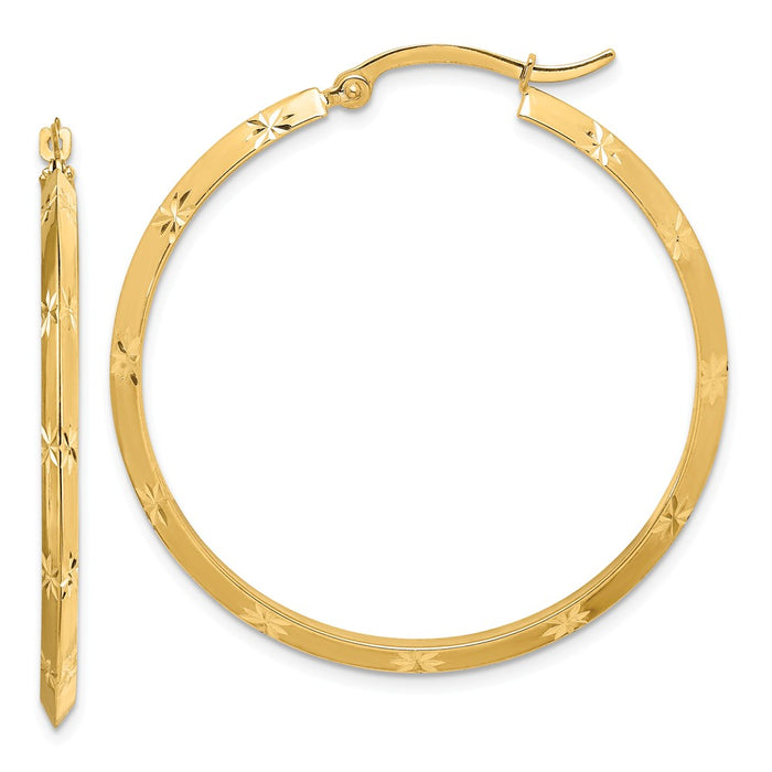 Million Charms 14k Yellow Gold Polished Diamond-Cut Hoop Earrings, 39.75mm x 38mm