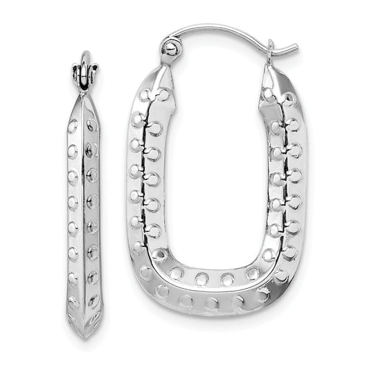 Million Charms 14k White Gold Polished Textured Rectangle Hoop Earrings,