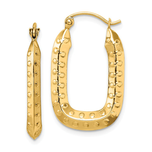 Million Charms 14k Yellow Gold Polished Textured Rectangle Hoop Earrings,