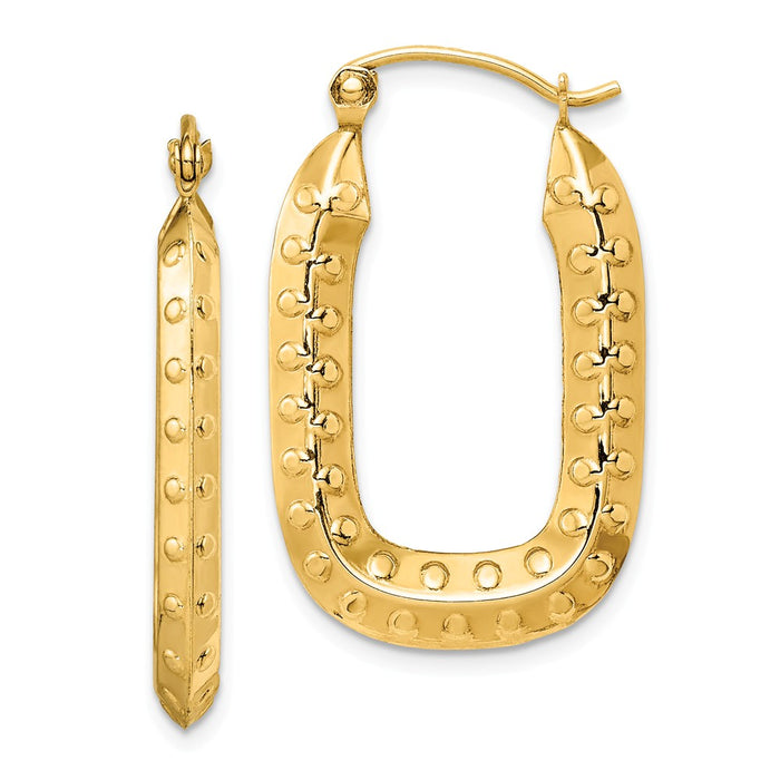Million Charms 14k Yellow Gold Polished Textured Rectangle Hoop Earrings,