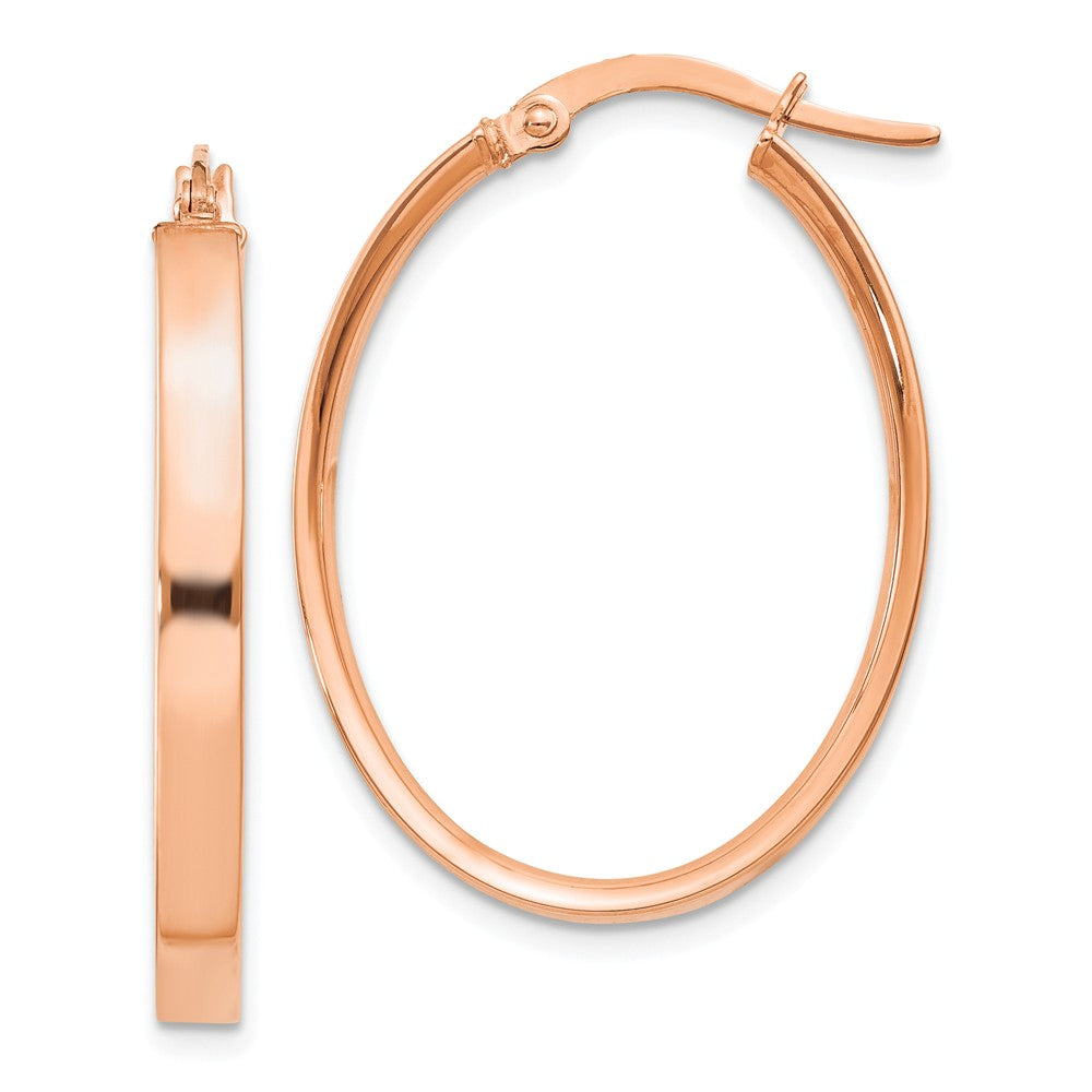 Million Charms 14K Rose Gold 3mm Oval Hoop Earrings, 3mm