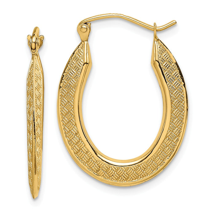 Million Charms 14k Yellow Gold Textured Stamped Hoop Earrings,