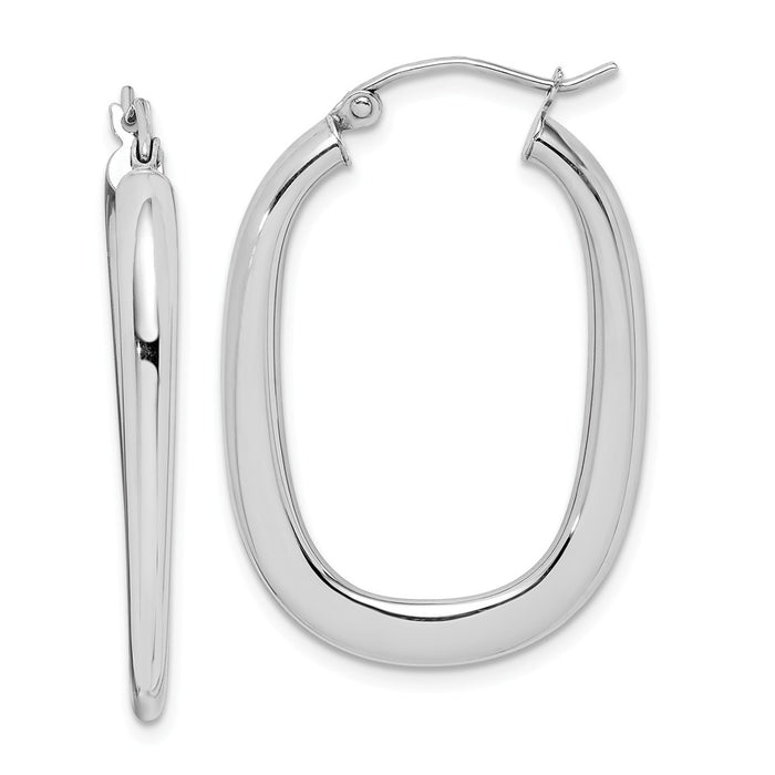 Million Charms 14k White Gold 3.2mm Tappered Hoop Earrings, 3.2mm