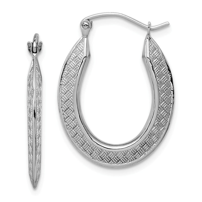 Million Charms 14K White Gold Textured Stamped Hoop Earrings,