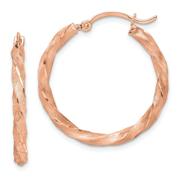 Million Charms 14K Rose Gold Twisted Satin Diamond-Cut Hoop Earrings, 27mm x 26.5mm