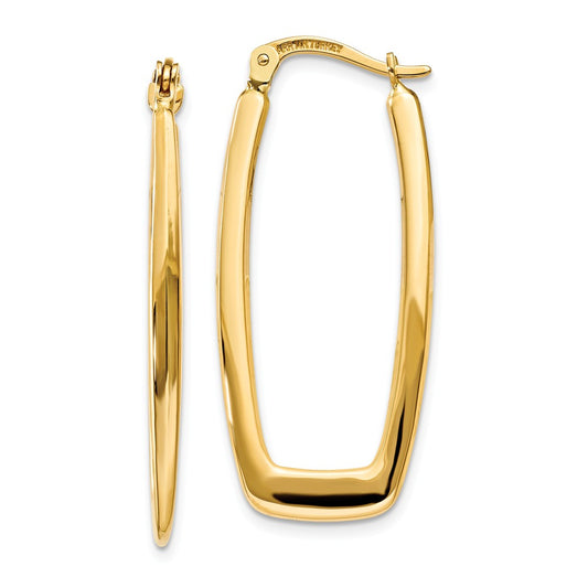 Million Charms 14k Yellow Gold Polished 2.25mm Rectangle Hoop Earrings, 11mm x 2.25mm