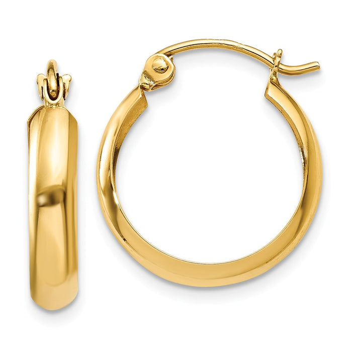 Million Charms 14k Yellow Gold Polished 3.5mm Hoop Earrings, 14mm x 3.5mm